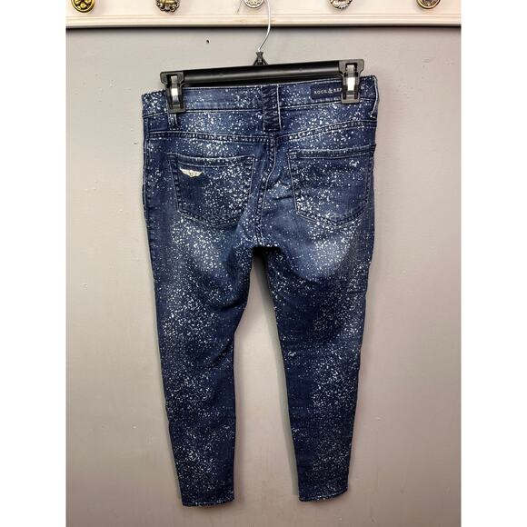 Rock Republic Moto Jeans Womens 0 Skinny Crop Banshee Blue White Splatter Denim - Picture 2 of 9